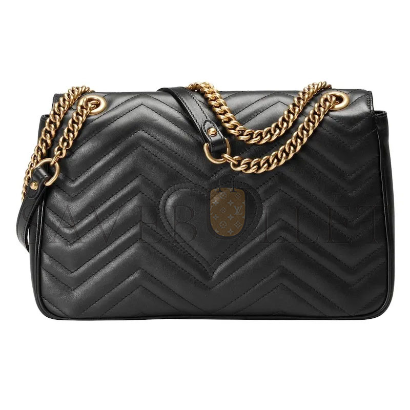 GUCCI BLACK MATELASSE LEATHER MEDIUM GG MARMONT SHOULDER BAG 443496 (31*19*7cm)